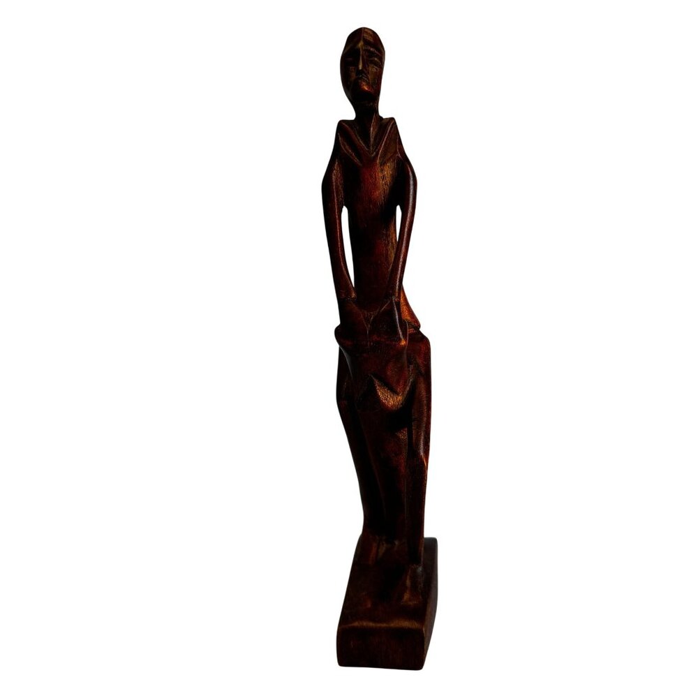 Haitian Folk Art Tribal Wood Carving Signed Jones Abstract Figure 10.5 Inch